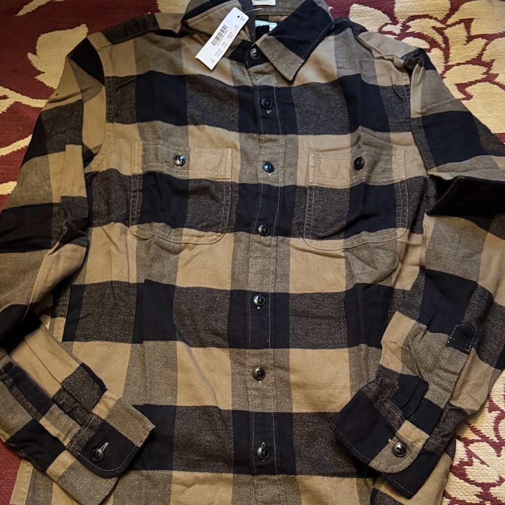 J. Crew Black and Tan Plaid Button-Down Shirt